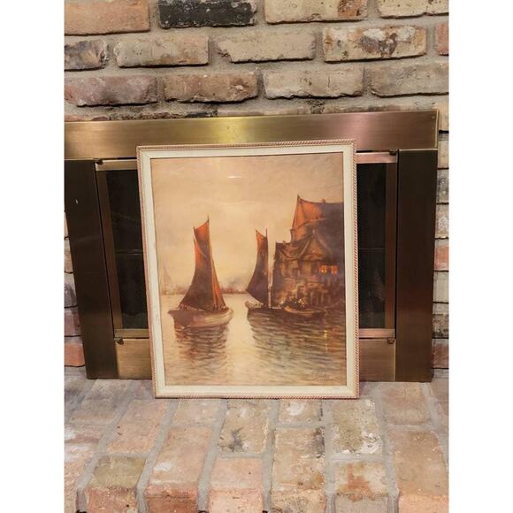 Vintage Sailboat Print, Signed Picture, Nautical Framed